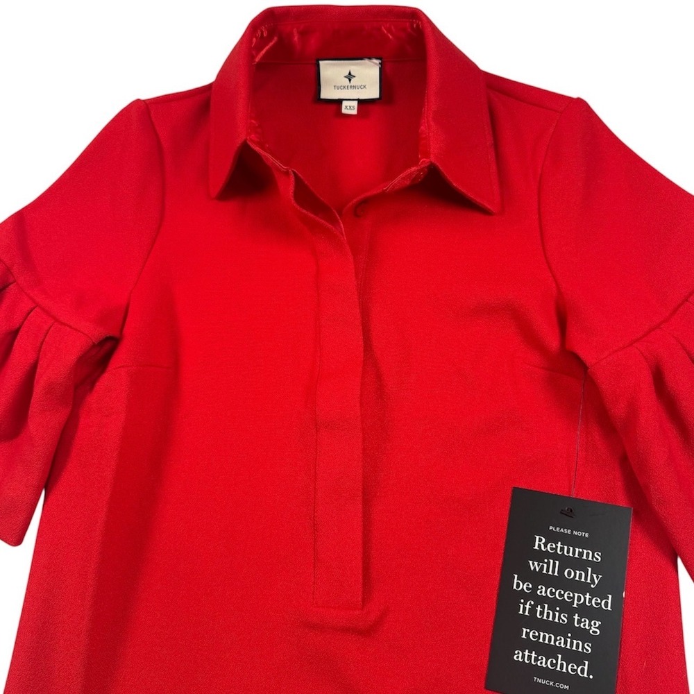 Tuckernuck Crepe Massey Dress Women XXS Red Ruffle Bell Sleeve Mini New